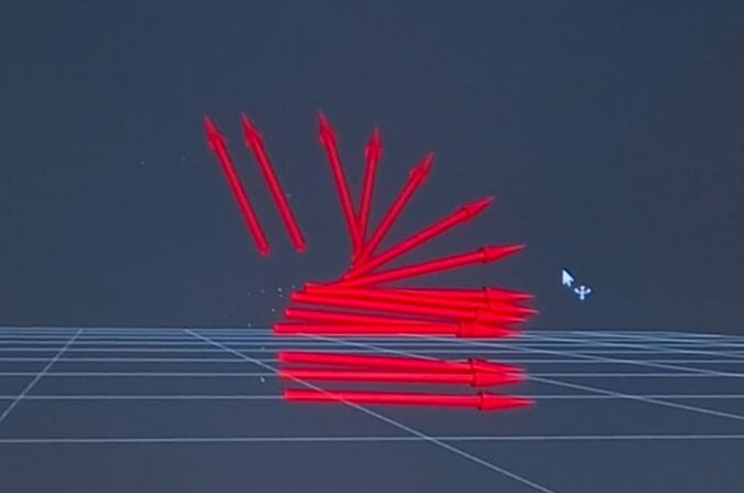 RViz showing FAST-LIO's estimated pose diverging into a fan of pose arrows pointing in many different directions, instead of a clean trajectory.