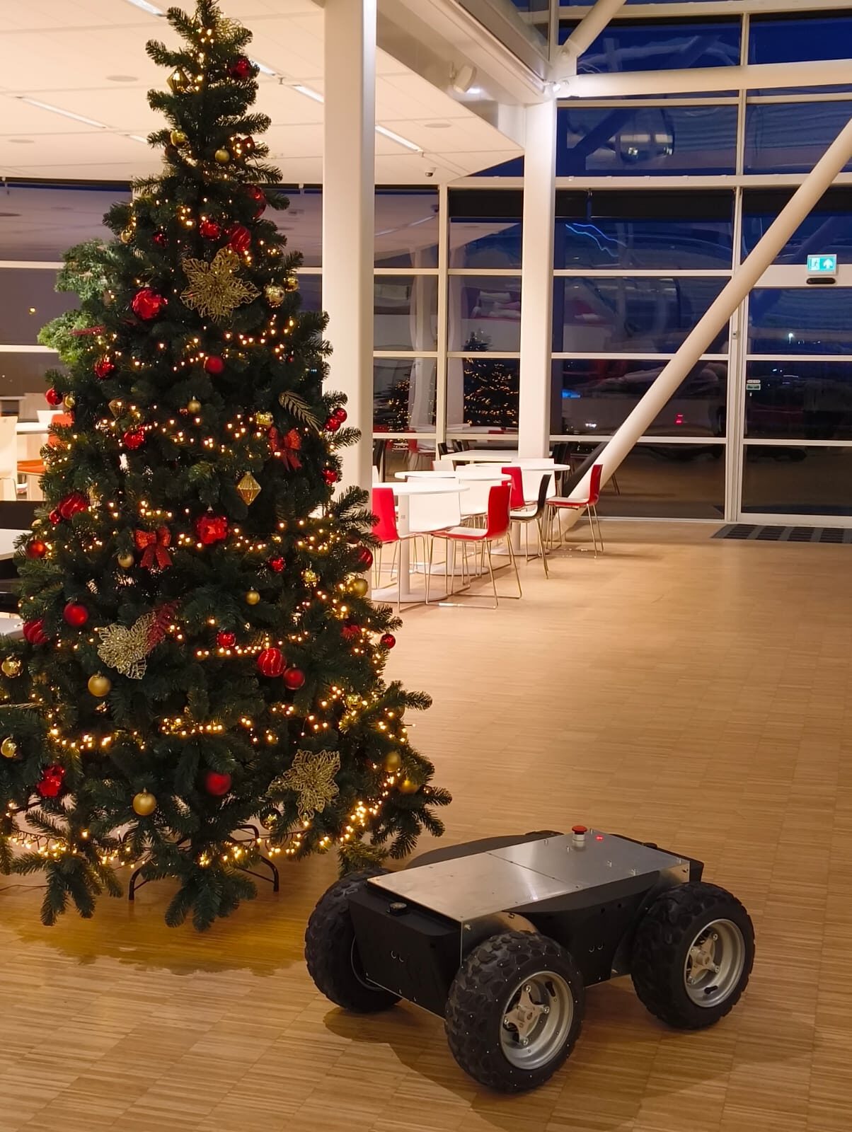 SLIP staged in the RoboHouse atrium in the evening.